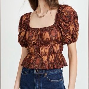 Ulla Johnson Medha Blouse - Rust and Brown